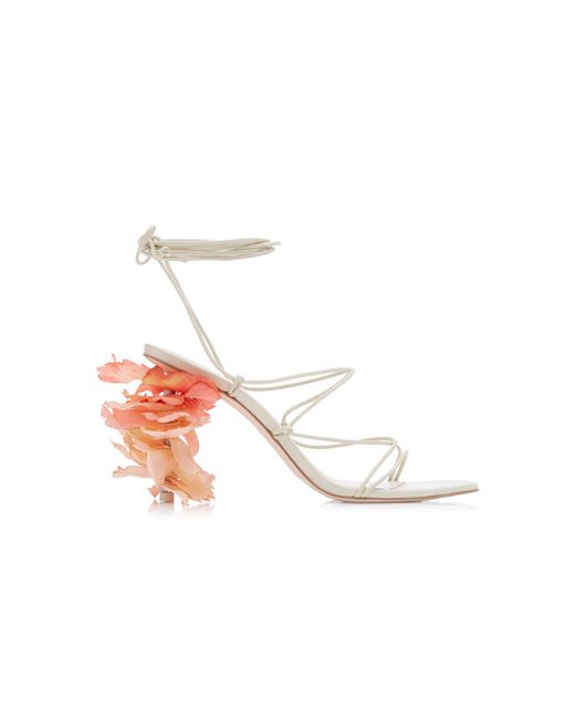 Cult Gaia Effie Flower detailed Lace up Leather Sandals in White