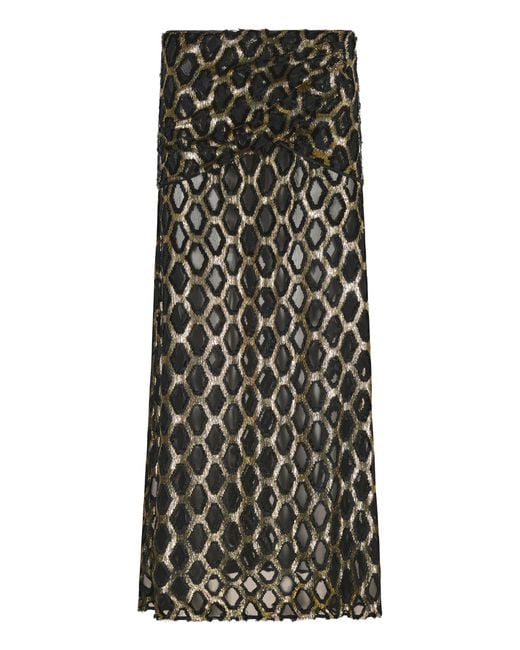 Johanna Ortiz Black Pura Luz Metallic Semi-sheer Maxi Skirt