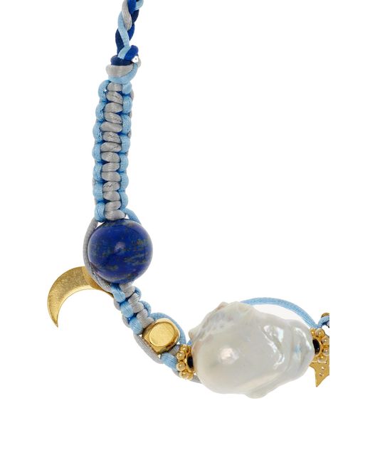 Joie Blue Sky Angel 18K Pearl; Lapis And Silk Bracelet