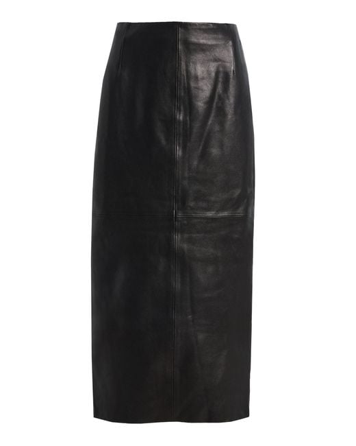 Nour Hammour Black Selly Leather Midi Skirt