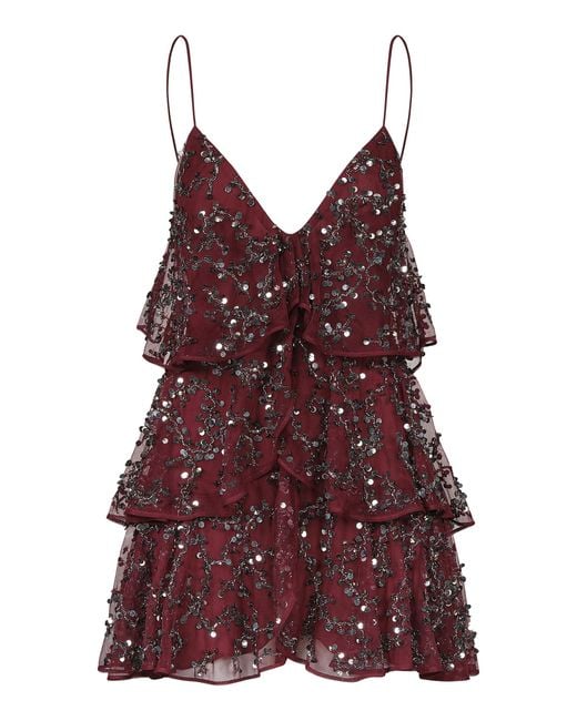 Johanna Ortiz Red Fluvial Adventure Embellished Mini Dress