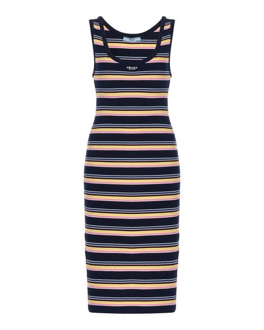 Prada Blue Striped Cotton Midi Tank Dress