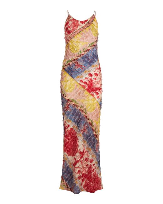 Etro Red Wefted Woven Maxi Slip Dress