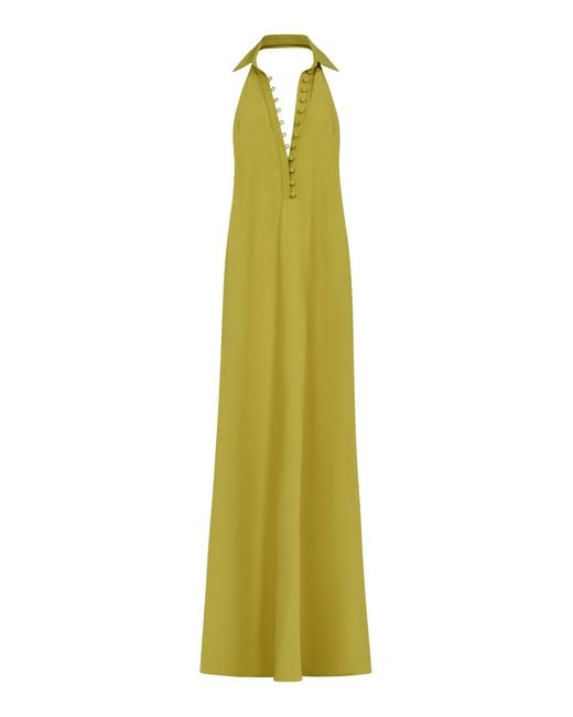 Taller Marmo Green Gunilla Button Detail Satin Maxi Dress