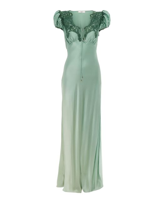 Chlo Women's Green Lace-Trimmed Silk Satin Maxi Dress