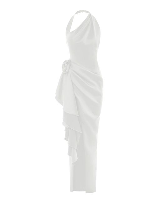 Rasario White Floral-appliquéd Asymmetric Maxi Dress