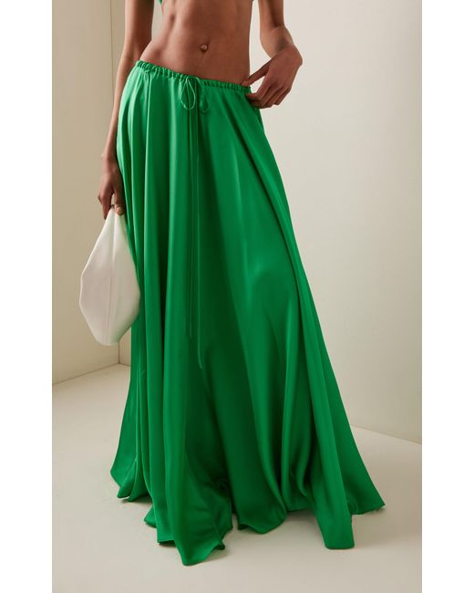 Bondi Born Green Tropea Drawstring Silk Maxi Skirt