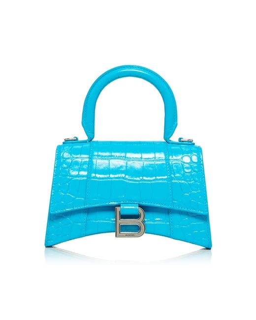 Balenciaga Xs Hourglass Croc-embossed Top Handle Bag In Calfskin