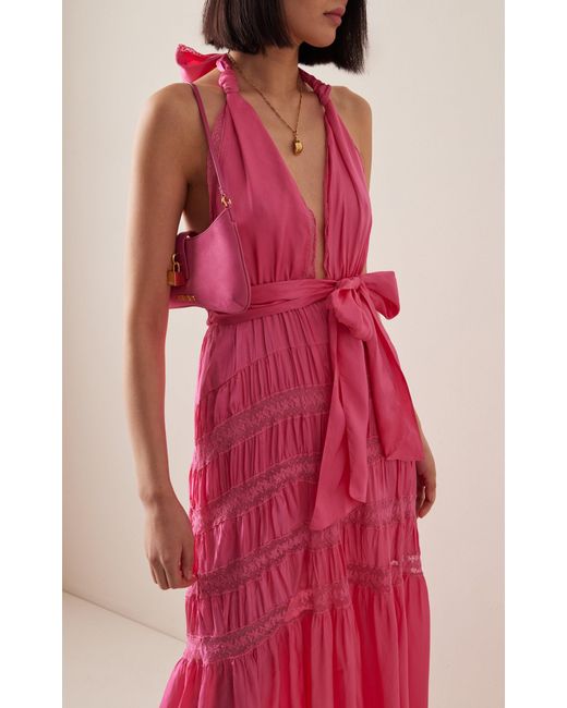 LoveShackFancy Pink Vendima Waist-tie Maxi Dress