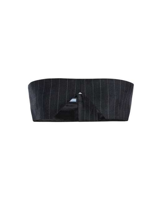 Prada Black Strapless Pinstriped Wool Cropped Top