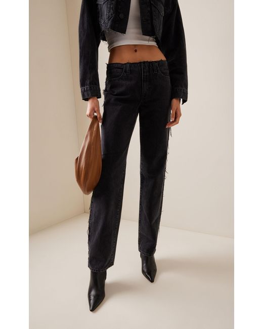 SLVRLAKE Denim Black Sophie Raw-edge Rigid Mid-rise Long Straight-leg Jeans