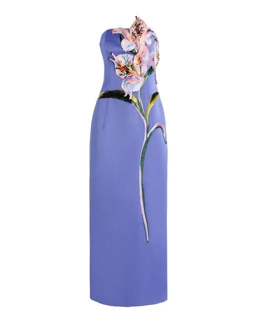 LEO LIN Exclusive Rayna Floral-Appliqud Crepe Maxi Dress in Blue | Lyst LEO LIN Exclusive Rayna Floral-Appliqud Crepe Maxi Dress in Blue | Lyst