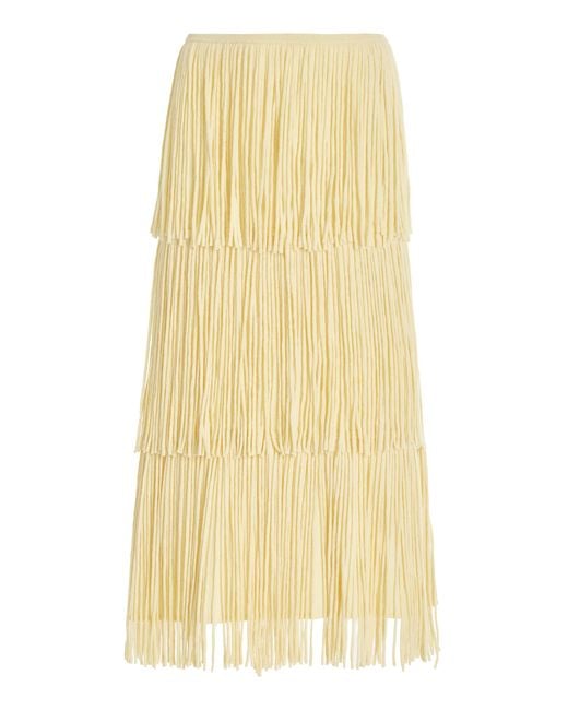 Lisa Yang Yellow Isa Fringed Knit Cashmere Midi Skirt