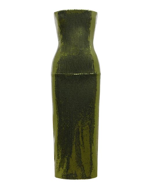 Alex Perry Green Strapless Sequined Mesh Midi Dress