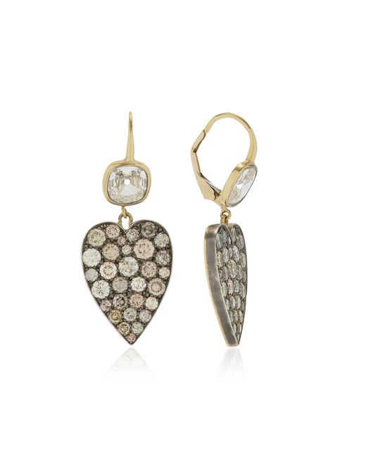 Sylva & Cie Metallic One-of-a-kind Ten Table 18k Yellow Gold Diamond Heart Earrings