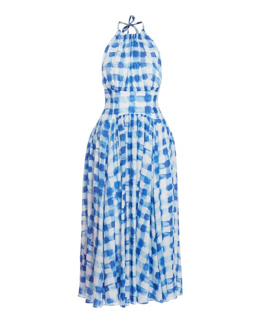 Rosie Assoulin Blue Halt(er) In The Name Of Love Linen-blend Midi Dress