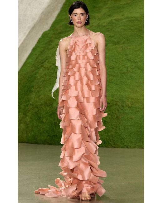 Cult Gaia Green Opaline Silk Ruffle Gown
