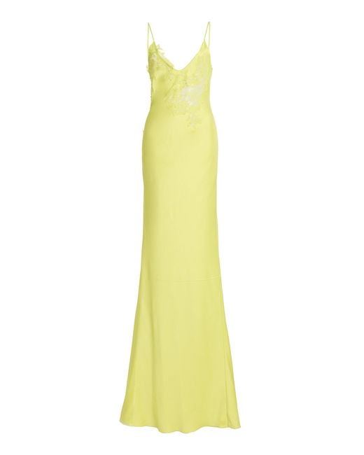 Victoria Beckham Lace-detailed Maxi Slip Dress in Green | Lyst