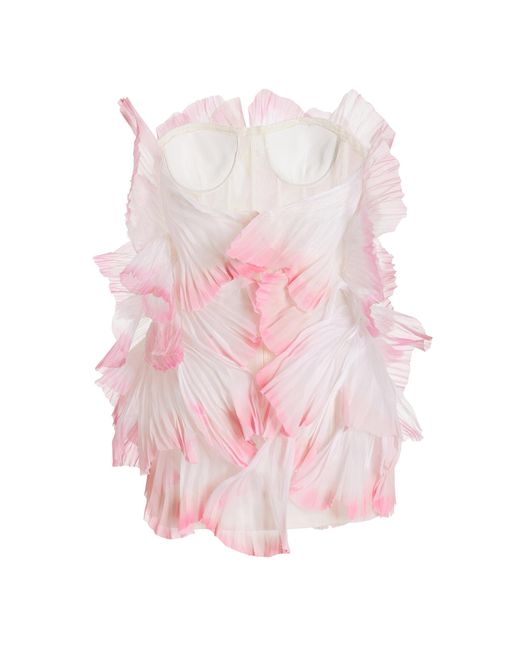 Oscar de la Renta Pink Strapless Pleated Organza Petal Mini Dress