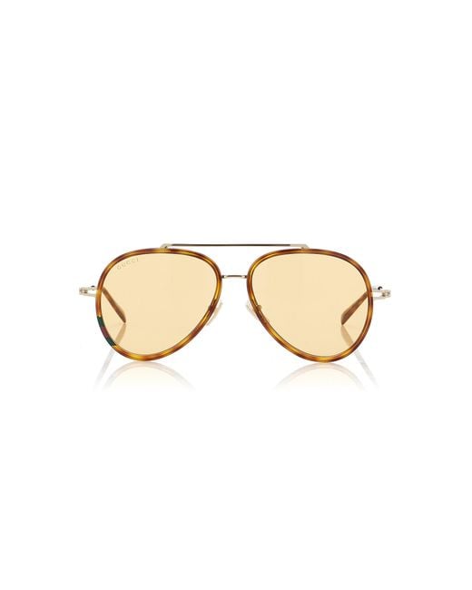 Gucci Natural Aviator-Frame Metal Sunglasses