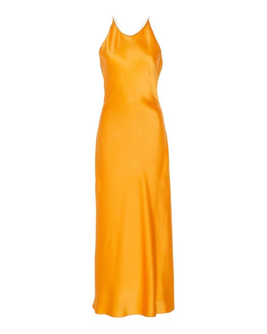 Rosetta Getty Orange Cross Back Satin Slip Dress