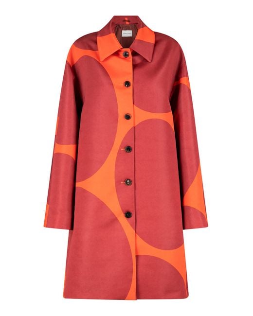 Dries Van Noten Red Rondero Duchesse Satin Coat