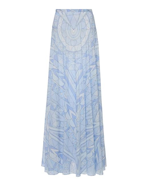 Emilio Pucci Blue Pleated Cotton Muslin Maxi Skirt