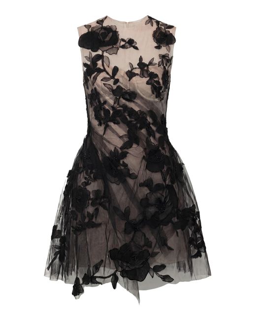 Monse Black Draped Floral Mini Dress