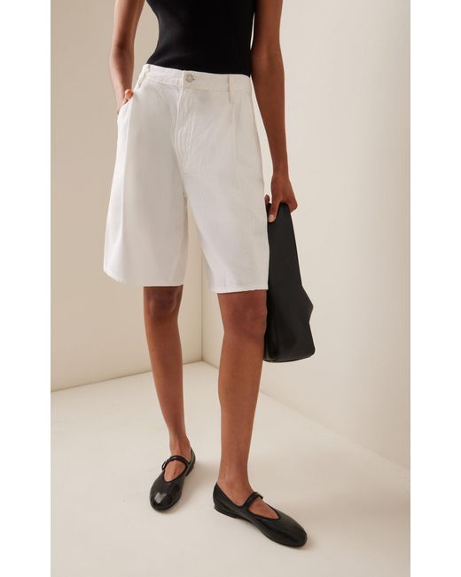 Agolde White Ellis Pleated Organic Cotton Denim Shorts