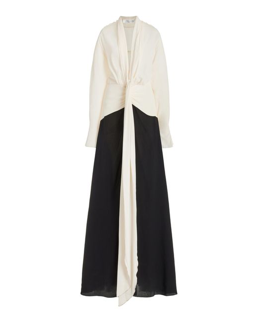 Victoria Beckham White Tie-detailed Draped Silk Gown