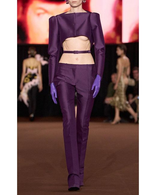 Mugler Purple Low-Rise Straight-Leg Pants
