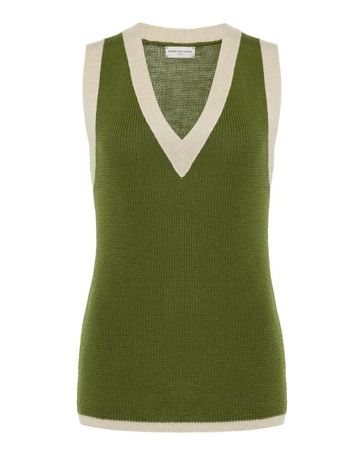 Dries Van Noten Green Tigris Ribbed-knit Wool-blend Vest