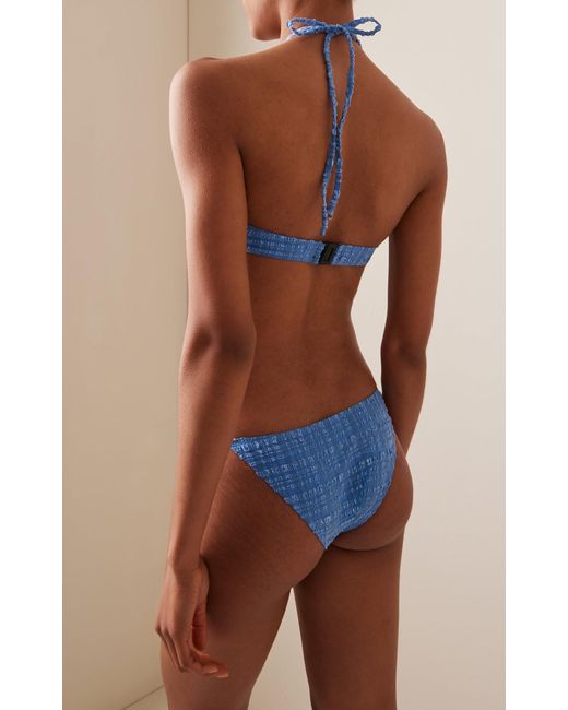 Lisa Marie Fernandez Blue Seersucker Halter Bandeau Bikini Top