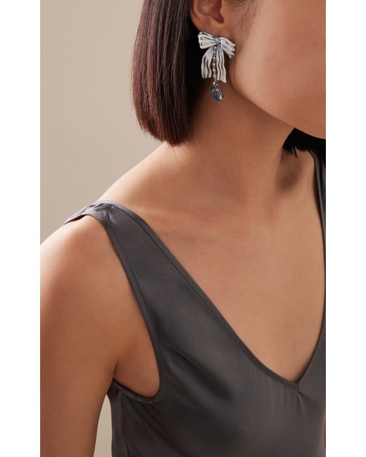 Anabela Chan Blue Bardot Bow 18k Blackened Gold, Rhodium Vermeil Sapphire, Diamond Earrings
