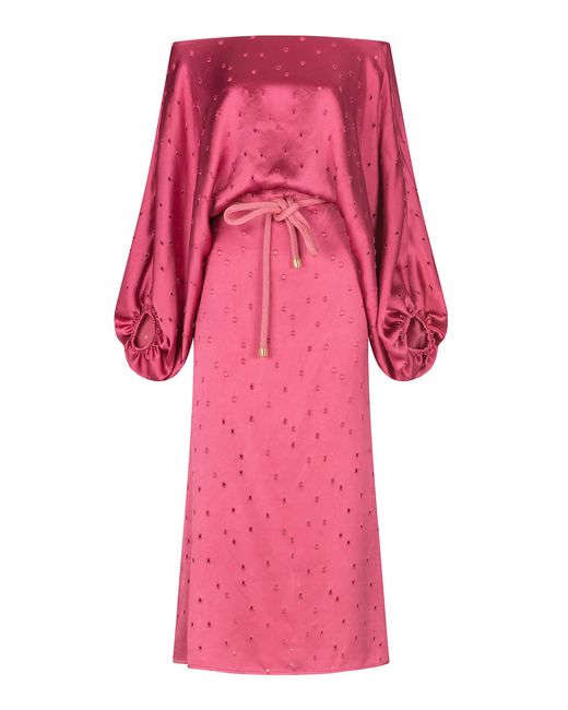 Silvia Tcherassi Pink Celia Printed Off-the-shoulder Midi Dress