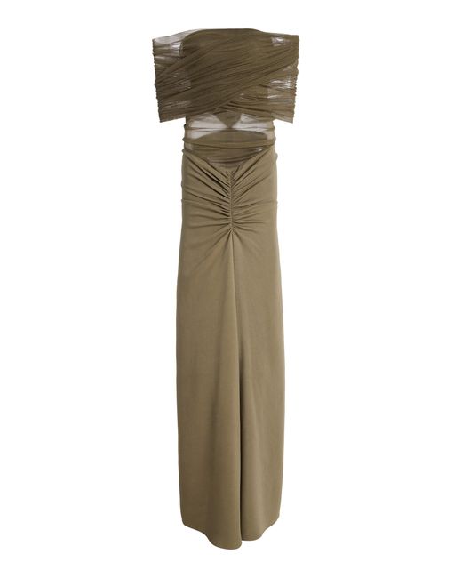 Christopher Esber Green Ruched Stretch-Tulle Maxi Dress