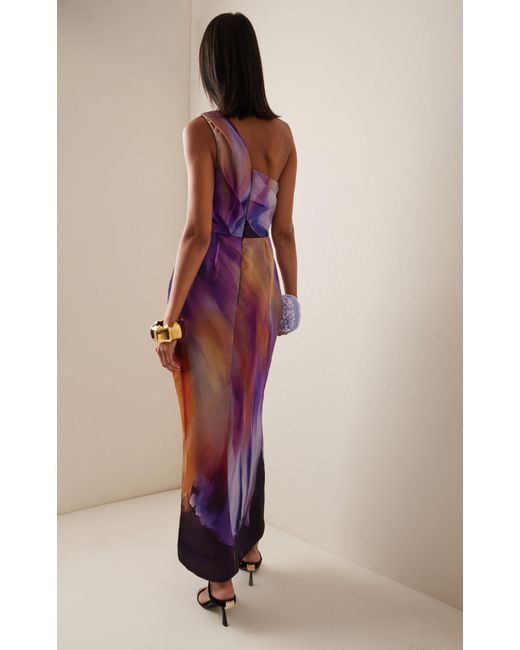 Marchesa Purple Exclusive Twisted Silk Maxi Dress
