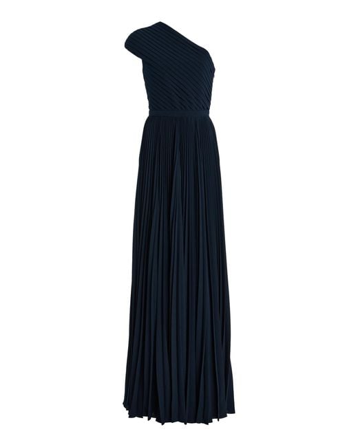 Michael Kors Blue One-Shoulder Pleated Georgette Gown