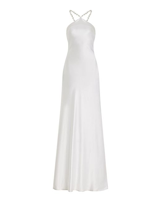 Staud White Exclusive Cadence Pearl-embellished Satin Maxi Slip Dress