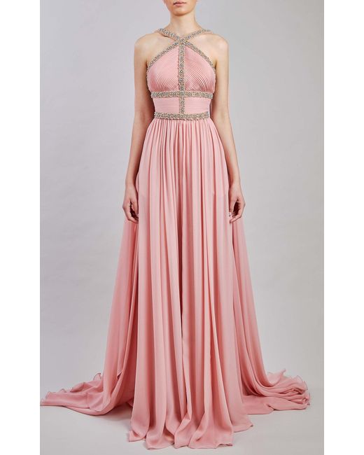Elie Saab Pink Silk Chiffon Maxi Dress