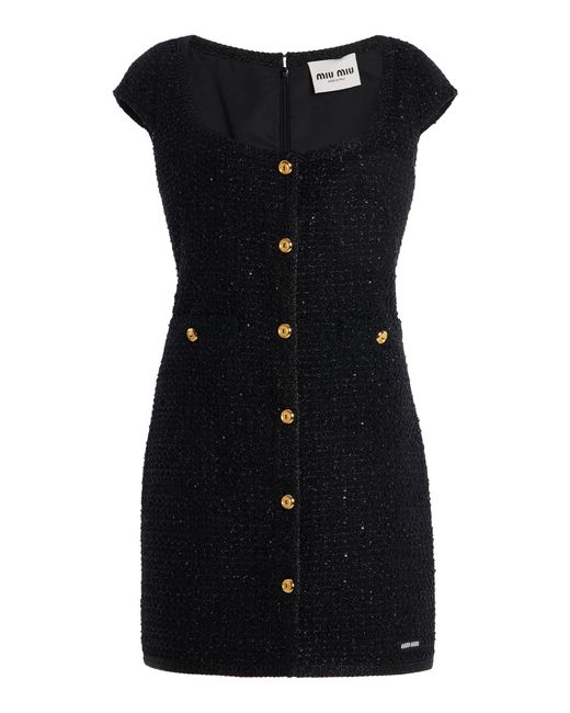 Miu Miu Black Lamé-Bouclé Tweed Mini Dress