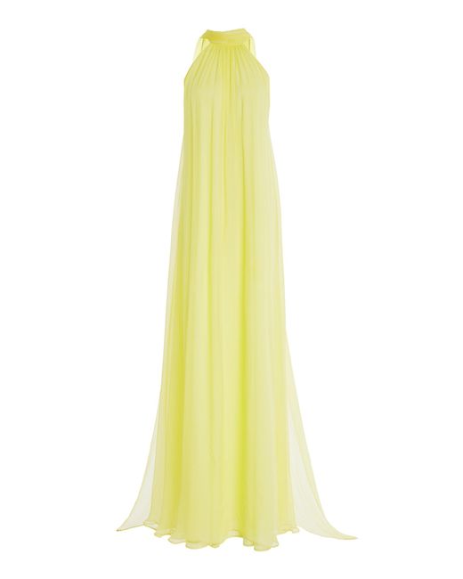 SEV Yellow Silk Voile Halter Gown