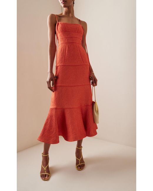 Alexis Orange Vereda Sculpted Jacquard Midi Dress