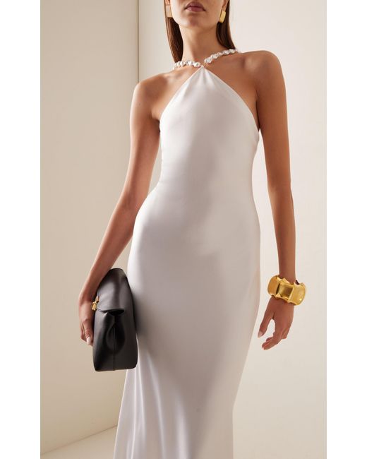 Staud White Exclusive Cadence Pearl-embellished Satin Maxi Slip Dress