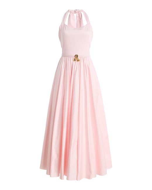 Oscar de la Renta Pink Pleated Stretch Cotton-Poplin Sateen Midi Dress