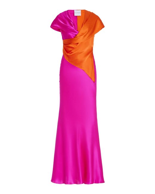 Halpern Pink Two-tone Silk Hooded Gown