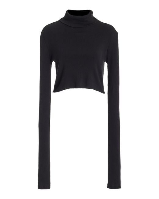 ÉTERNE Black Cropped Cotton-blend Turtleneck Top