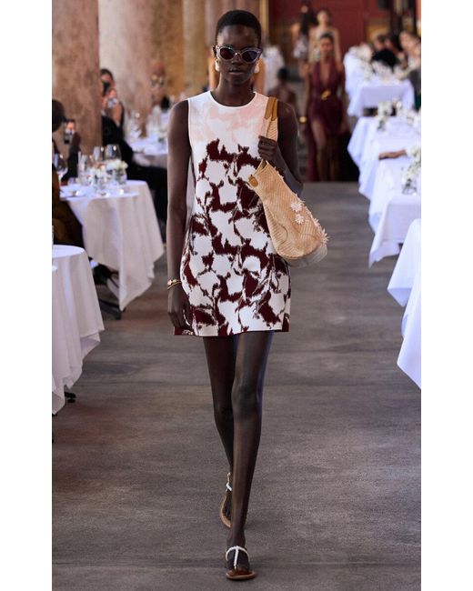 Oscar de la Renta Gray Floral Jacquard Knit Mini Dress