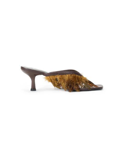Staud Brown Freja Feathered Leather Sandals