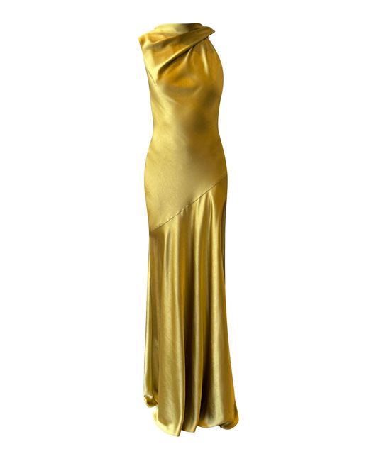 Amsale Metallic Satin Asymmetric Drape Gown